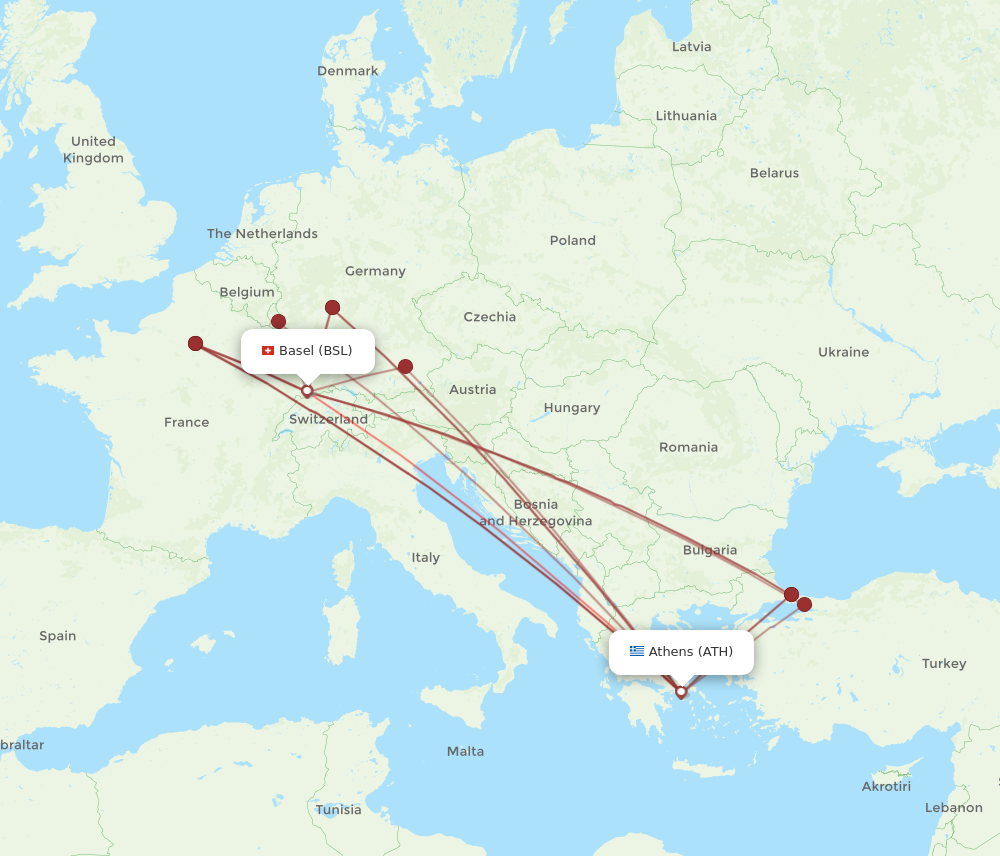 ATH to BSL flights and routes map