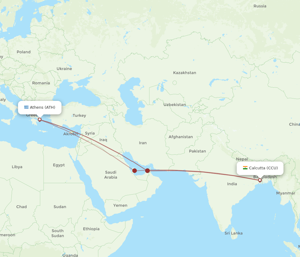 ATH to CCU flights and routes map