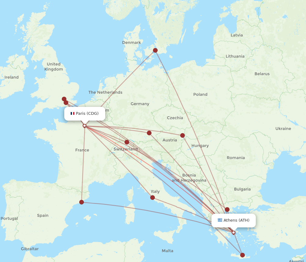 ATH to CDG flights and routes map