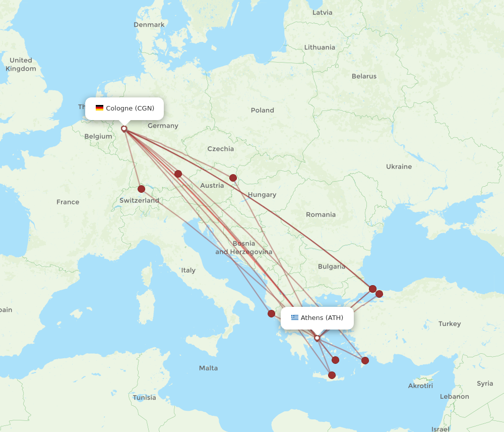 ATH to CGN flights and routes map
