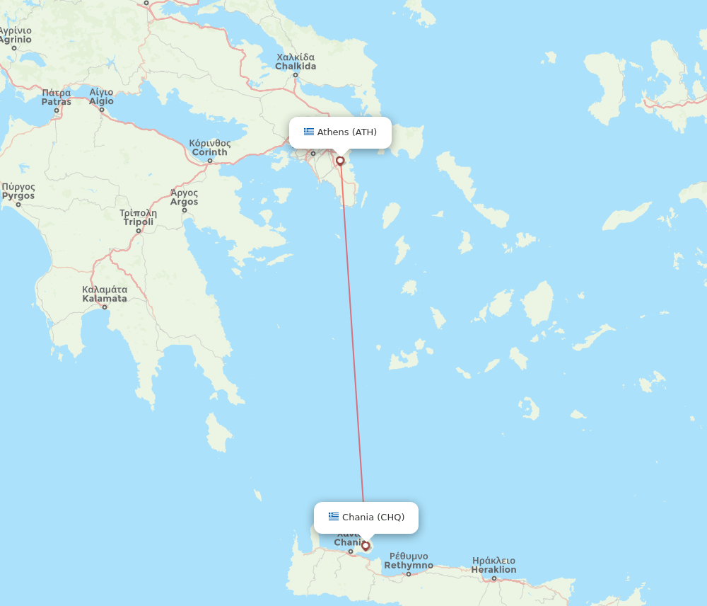 Athens - Chania route map and flight paths