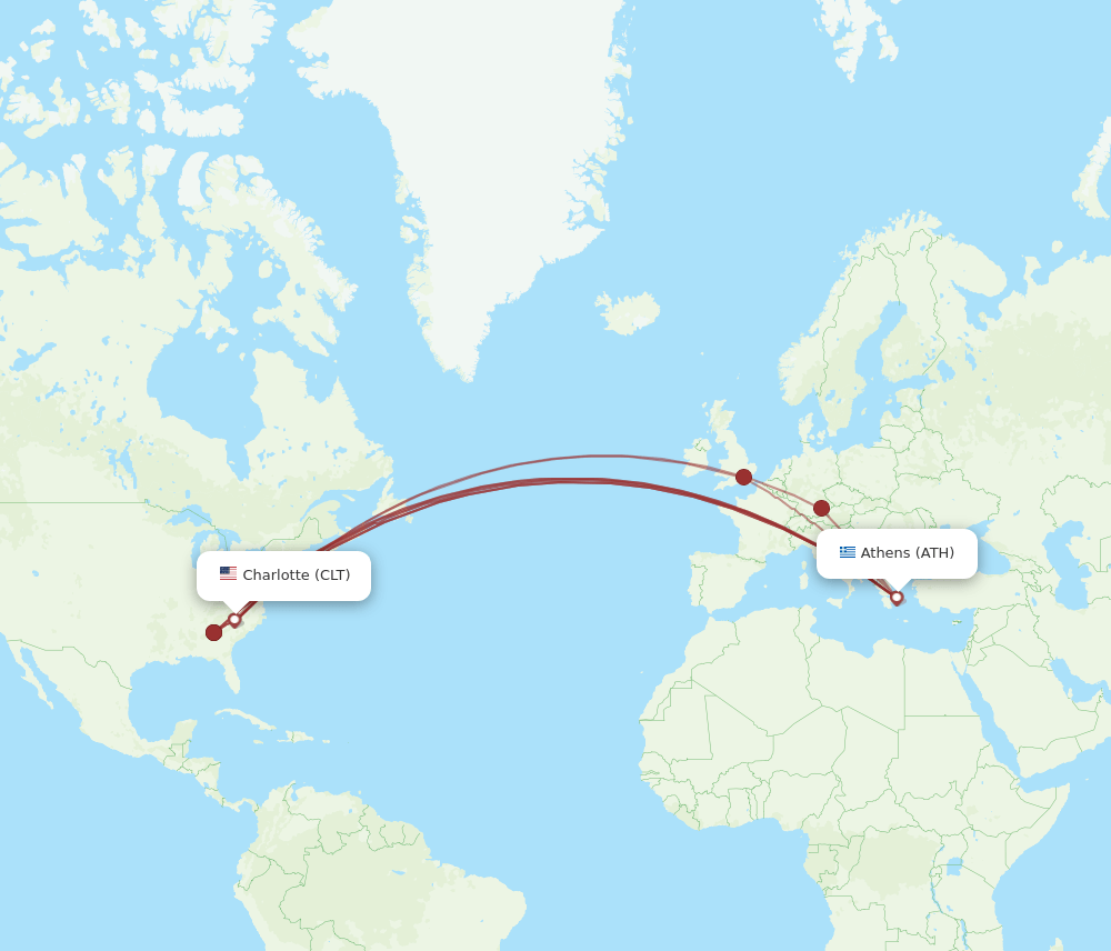 ATH-CLT flight routes