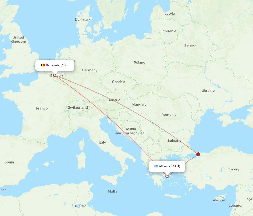 ATH to CRL flights and routes map