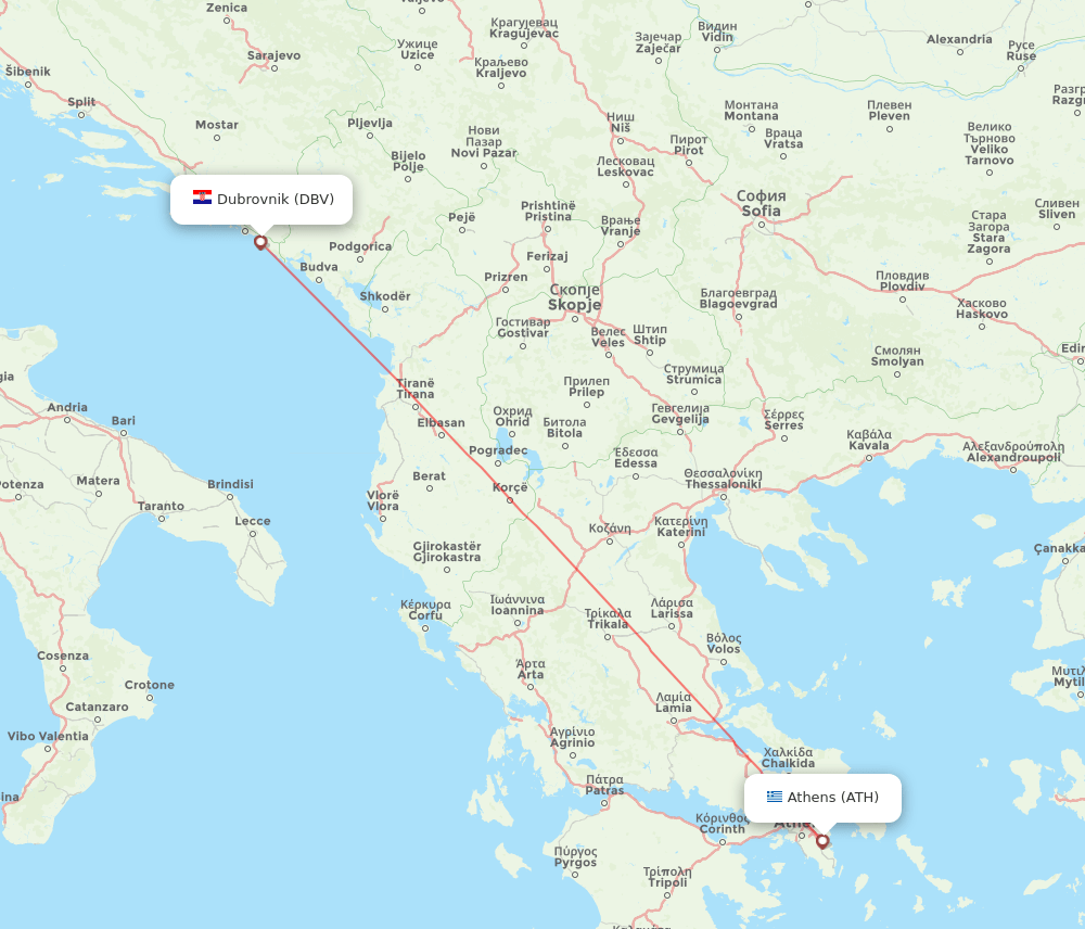 ATH to DBV flights and routes map
