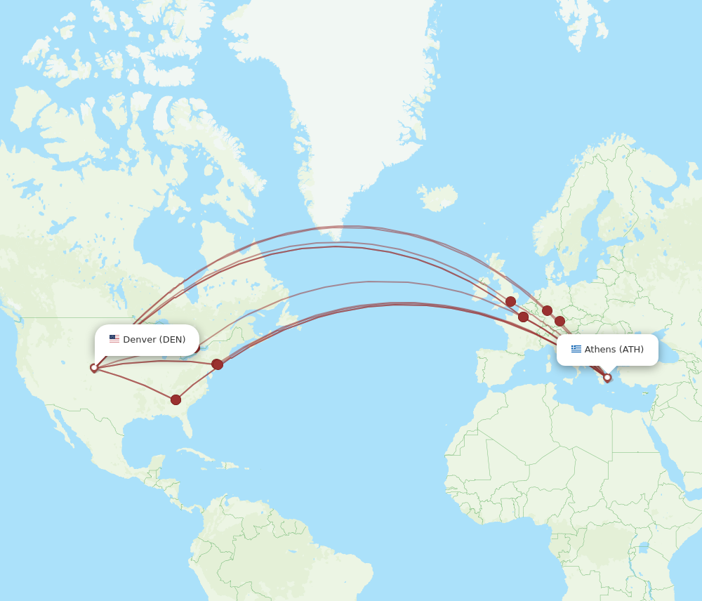 ATH to DEN flights and routes map