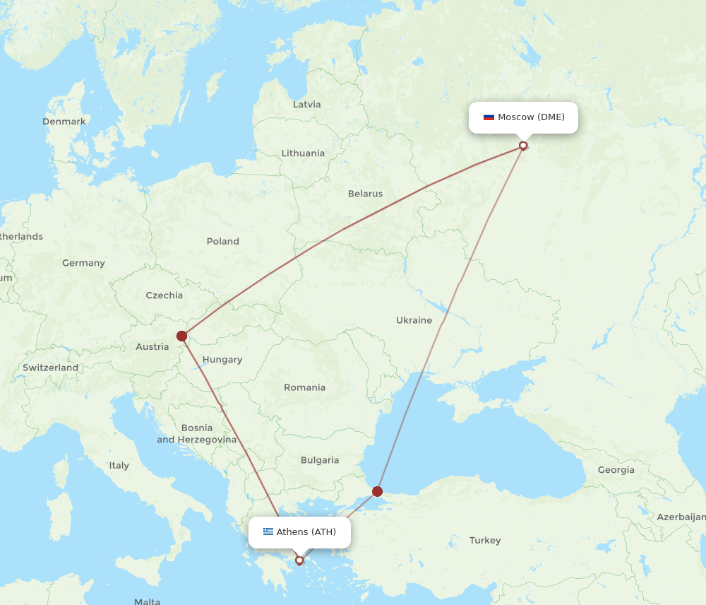 ATH to DME flights and routes map