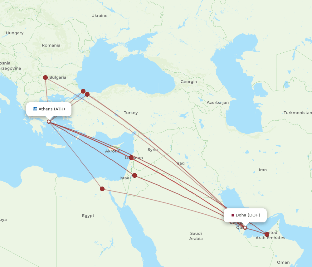ATH to DOH flights and routes map