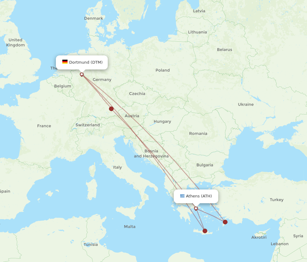 ATH to DTM flights and routes map