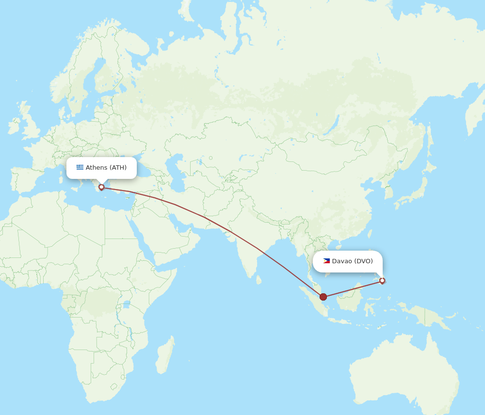 Davao - Athens route map and flight paths