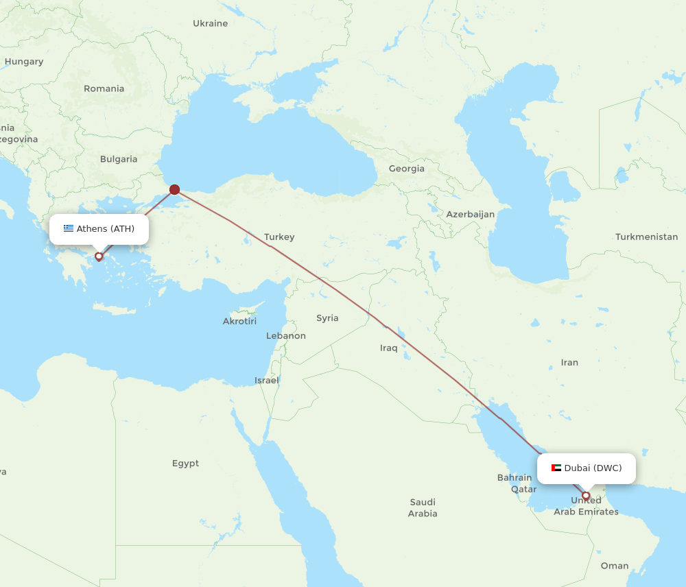Athens - Dubai route map and flight paths
