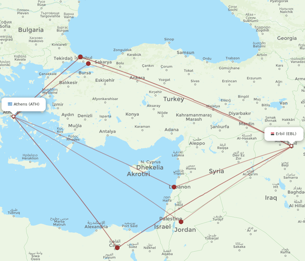 ATH-EBL flight routes