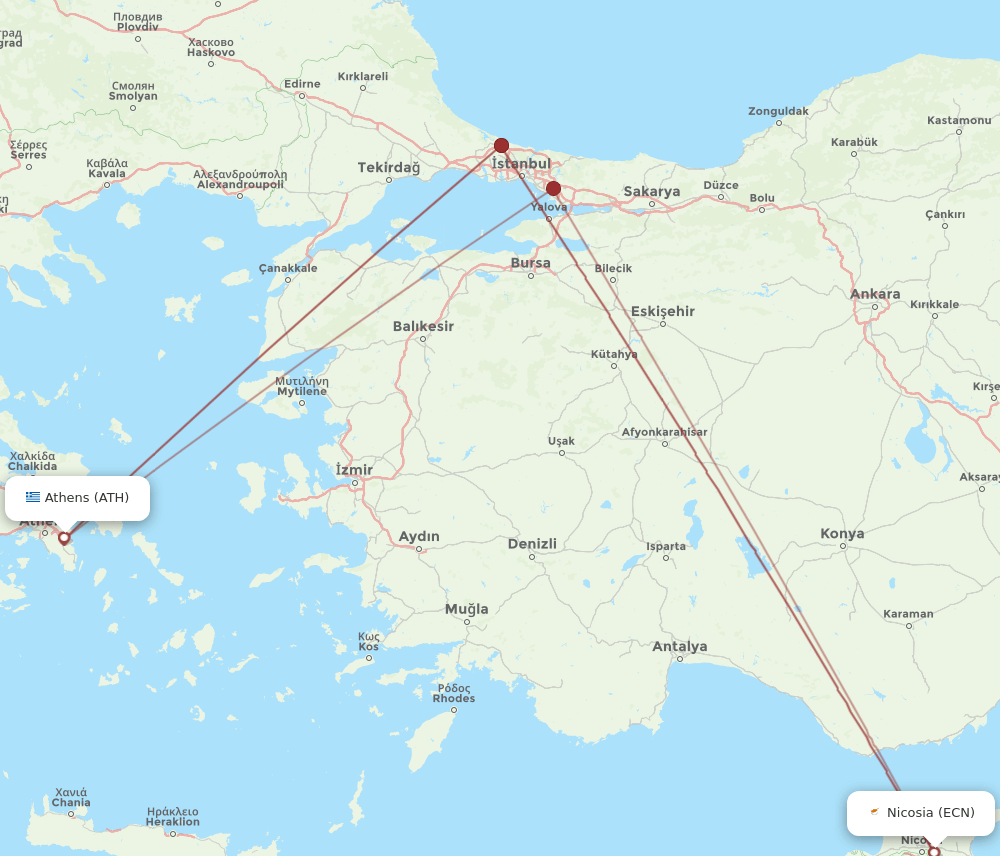 ATH-ECN flight routes
