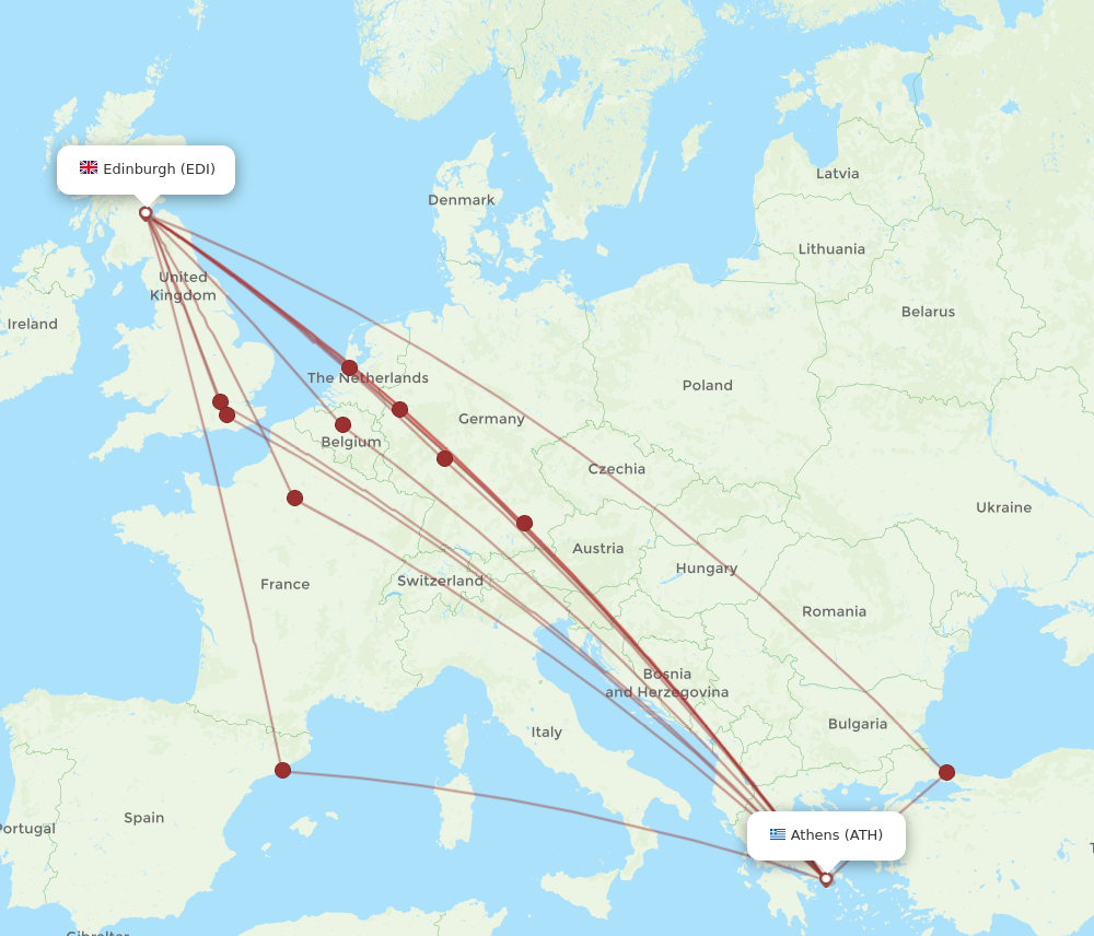ATH to EDI flights and routes map