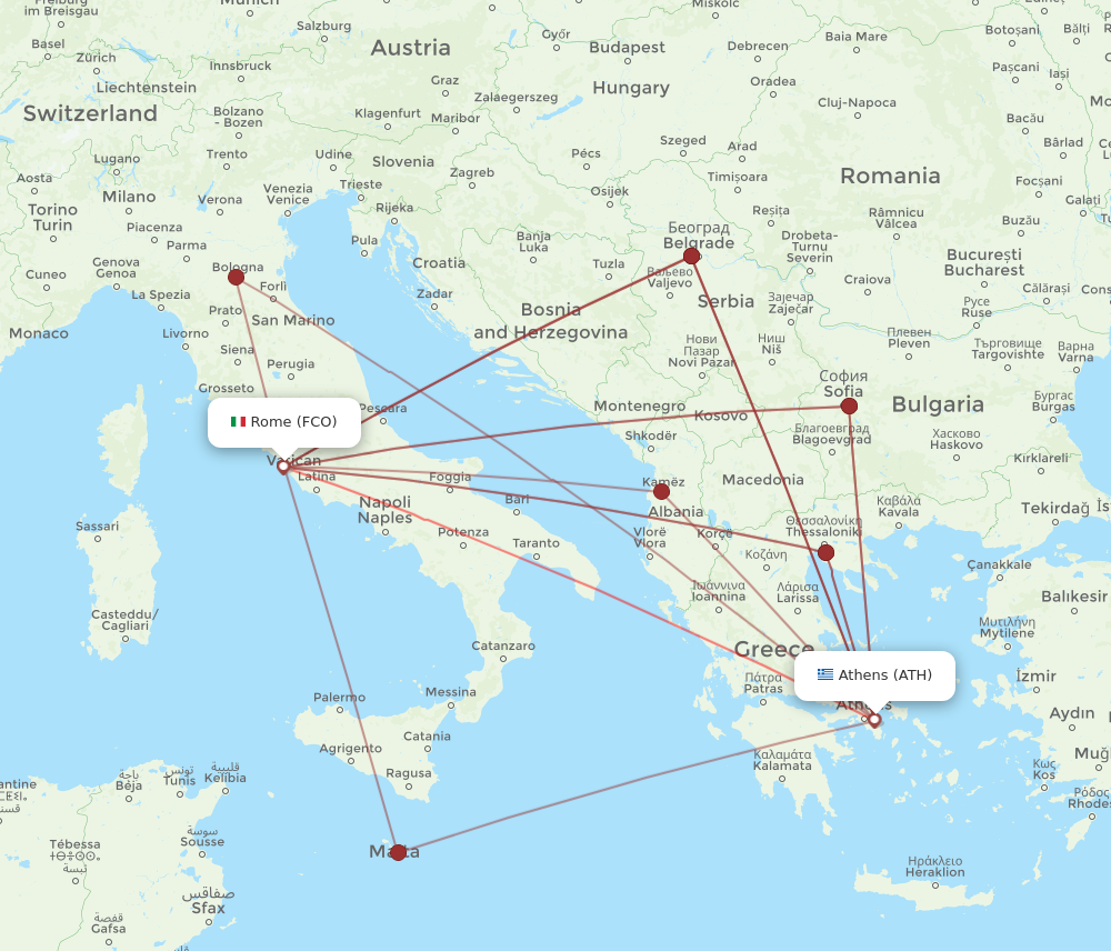 ATH to FCO flights and routes map