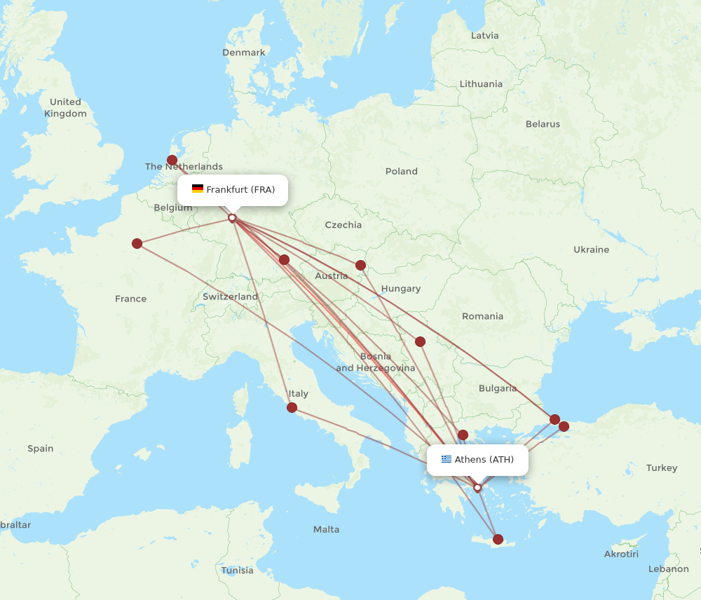 ATH to FRA flights and routes map