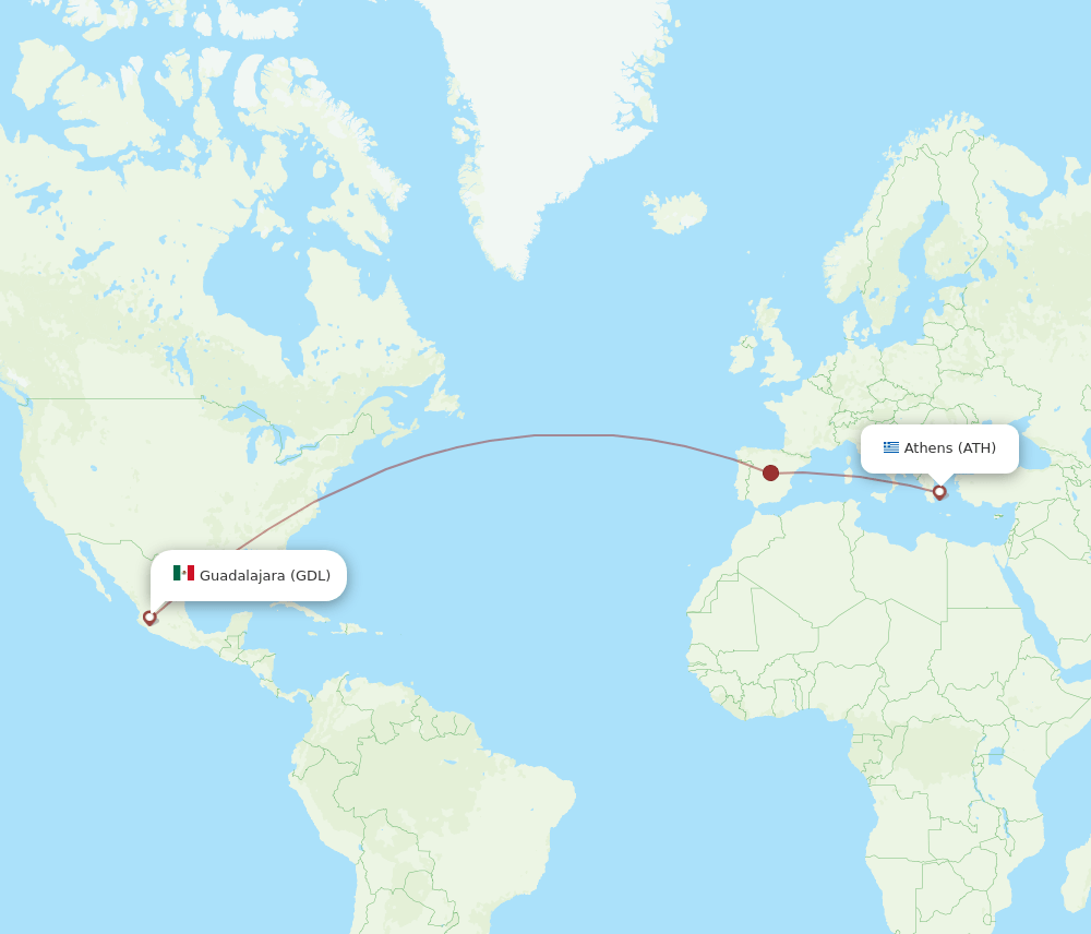 ATH to GDL flights and routes map