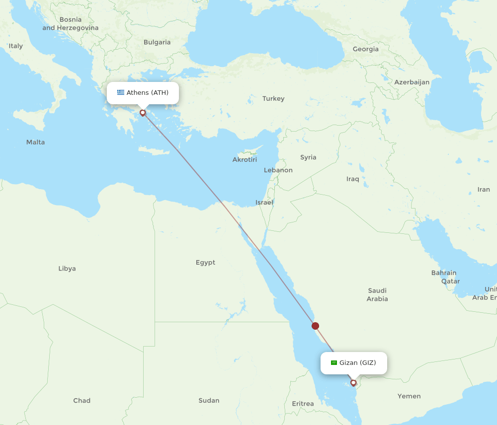 ATH to GIZ flights and routes map