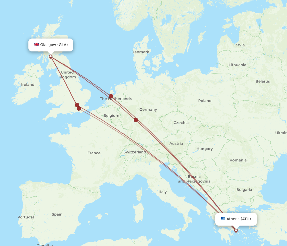 ATH to GLA flights and routes map
