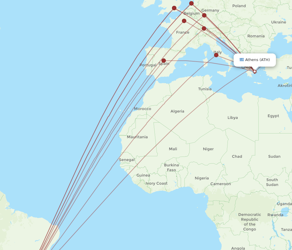 ATH to GRU flights and routes map