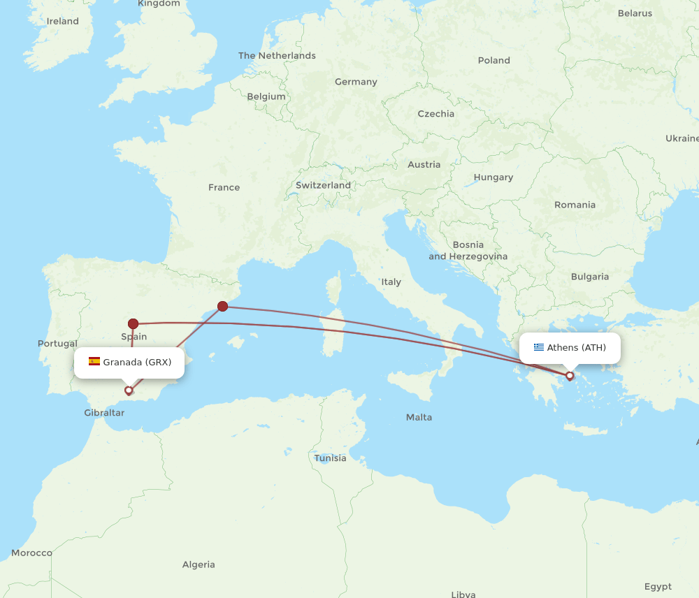 ATH to GRX flights and routes map