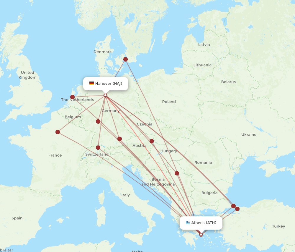 ATH to HAJ flights and routes map