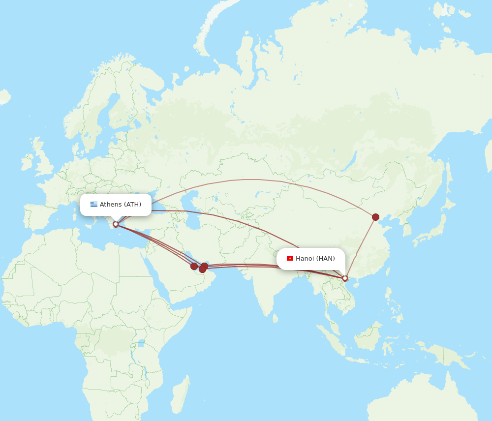 ATH to HAN flights and routes map