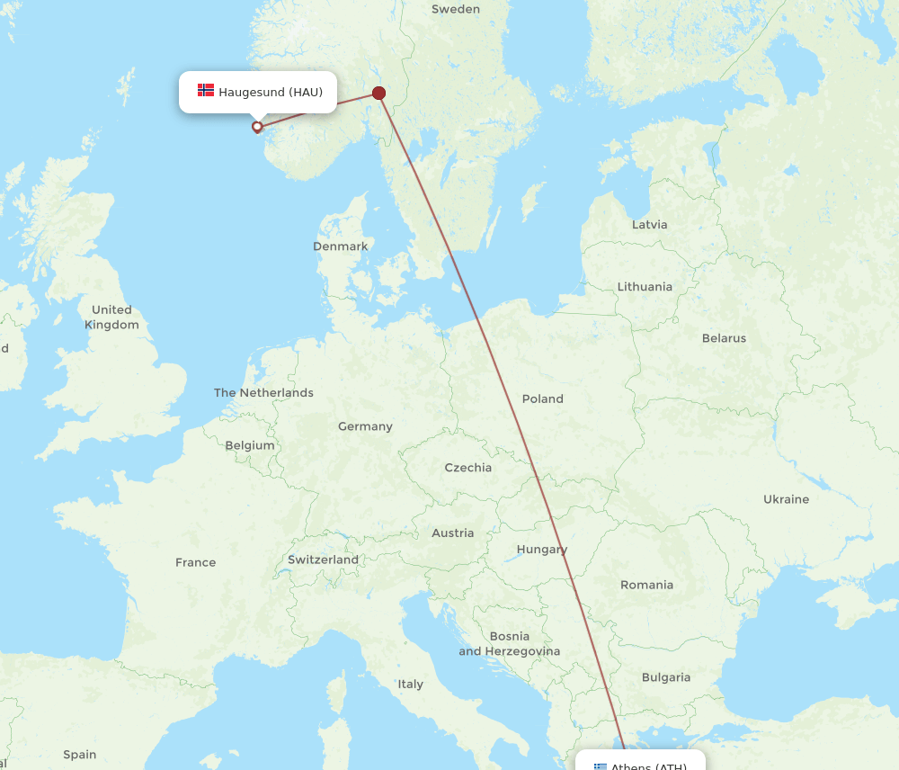 ATH to HAU flights and routes map