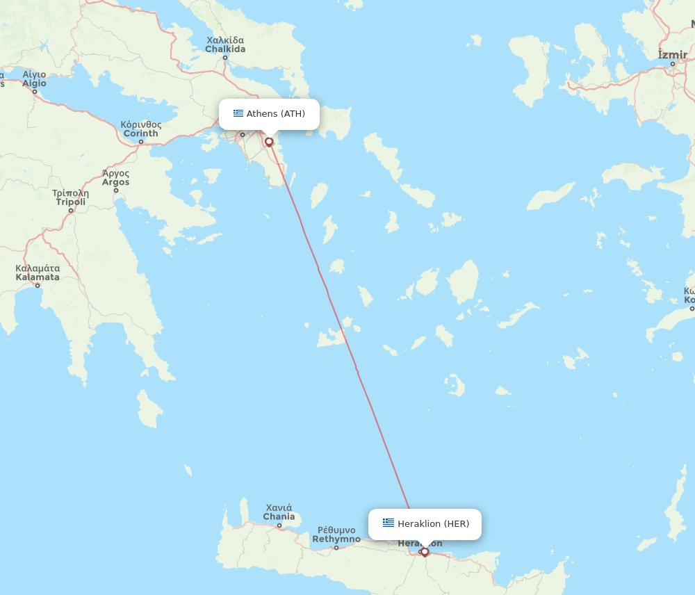 ATH to HER flights and routes map