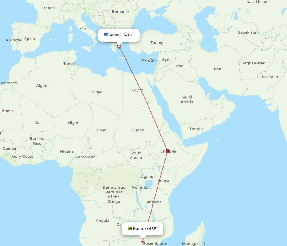 ATH-HRE flight routes
