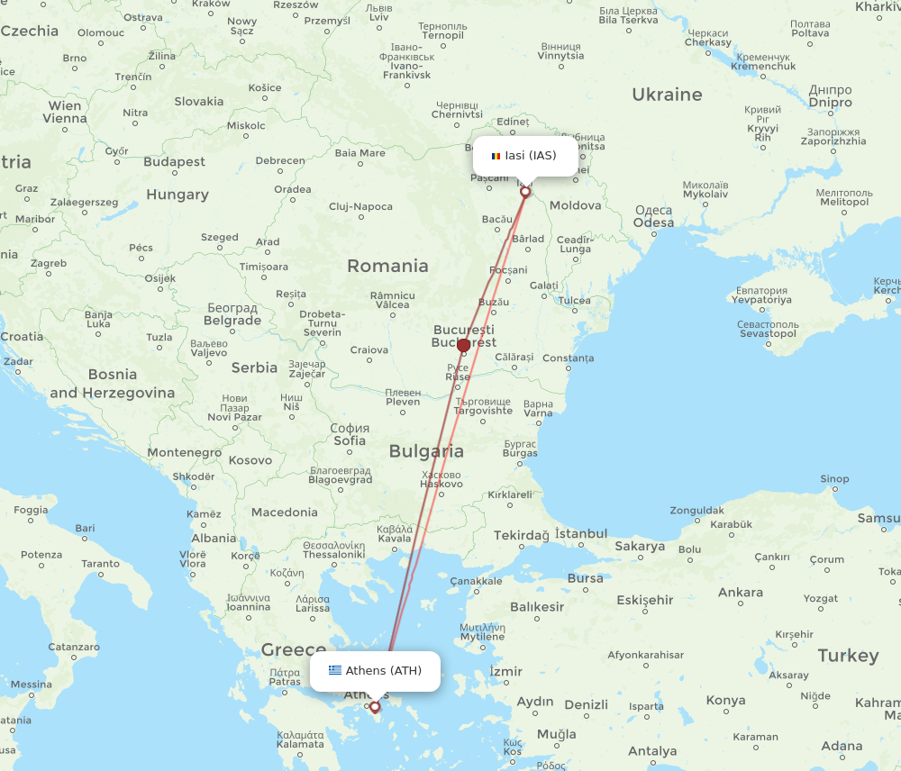 ATH to IAS flights and routes map