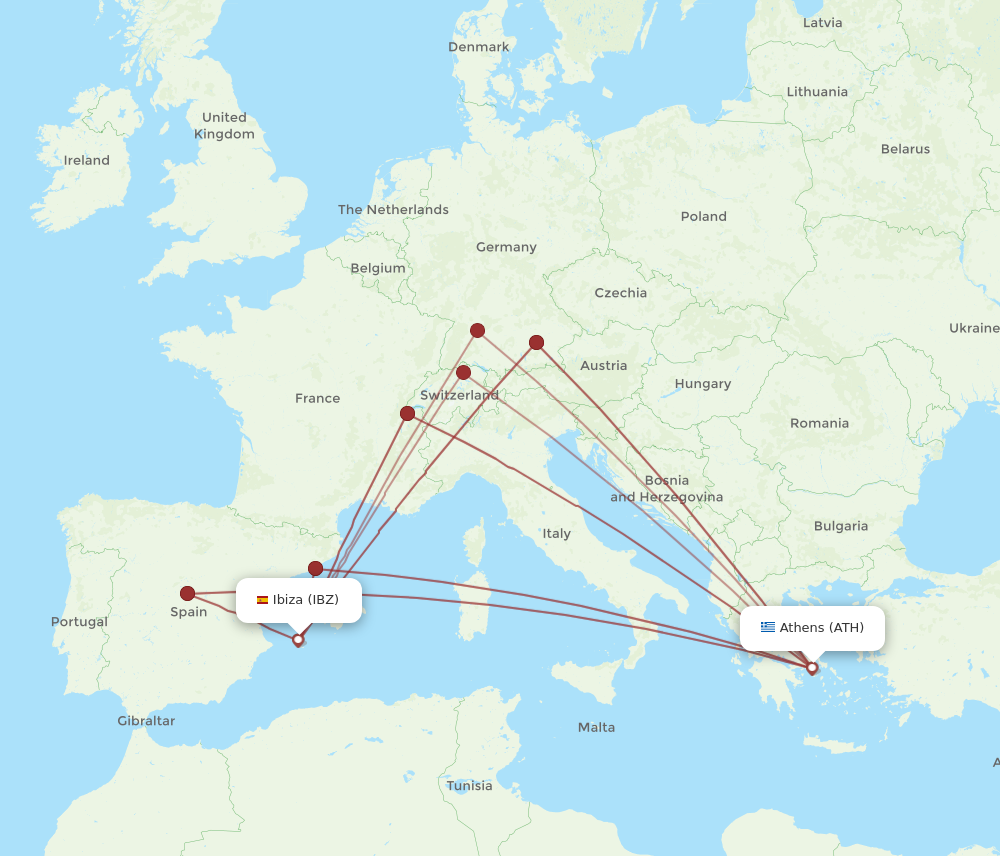 ATH to IBZ flights and routes map