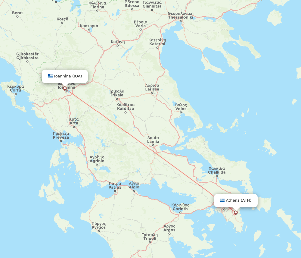 Athens - Ioannina route map and flight paths