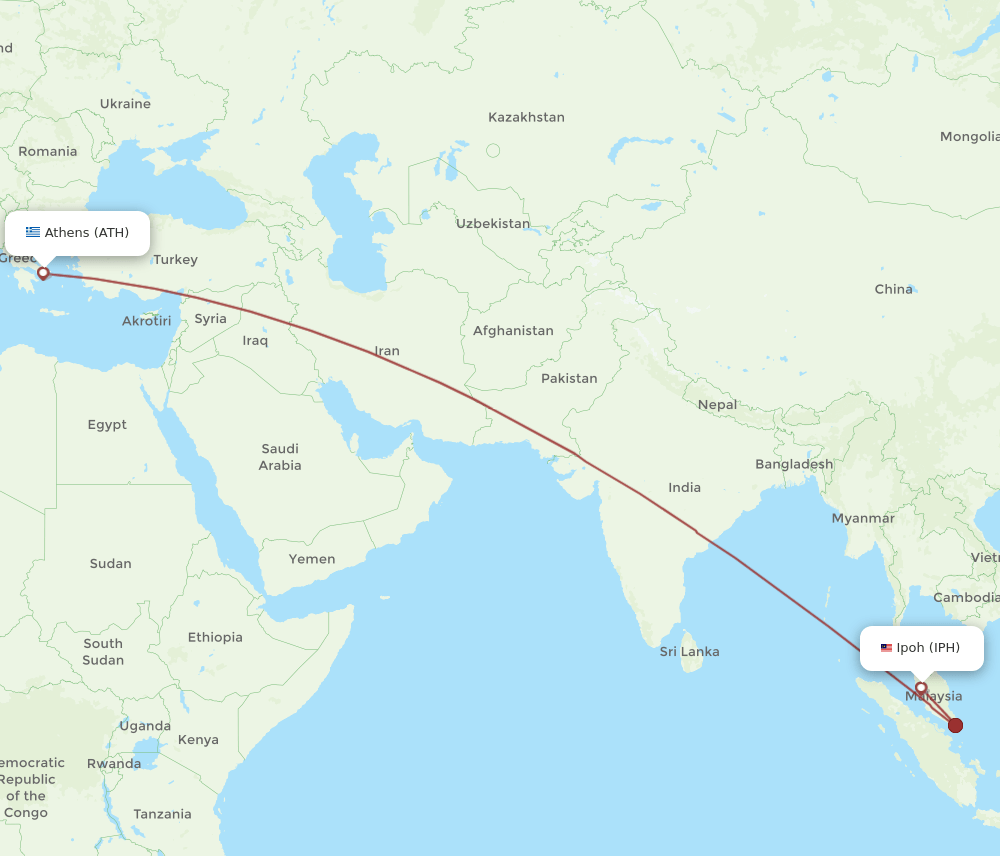 ATH to IPH flights and routes map