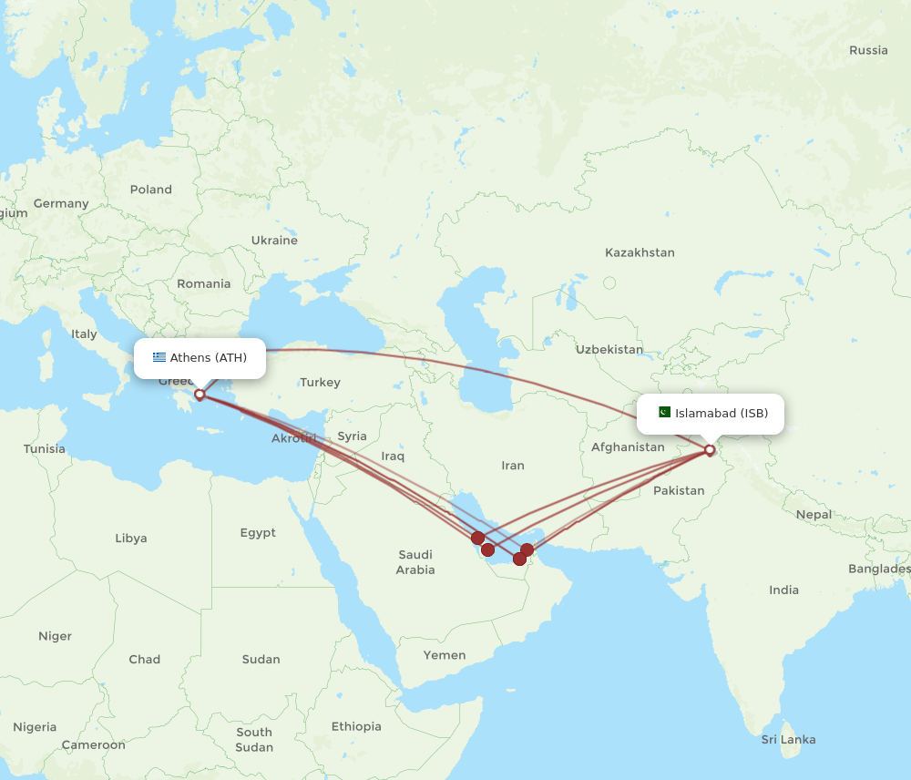 ATH-ISB flight routes
