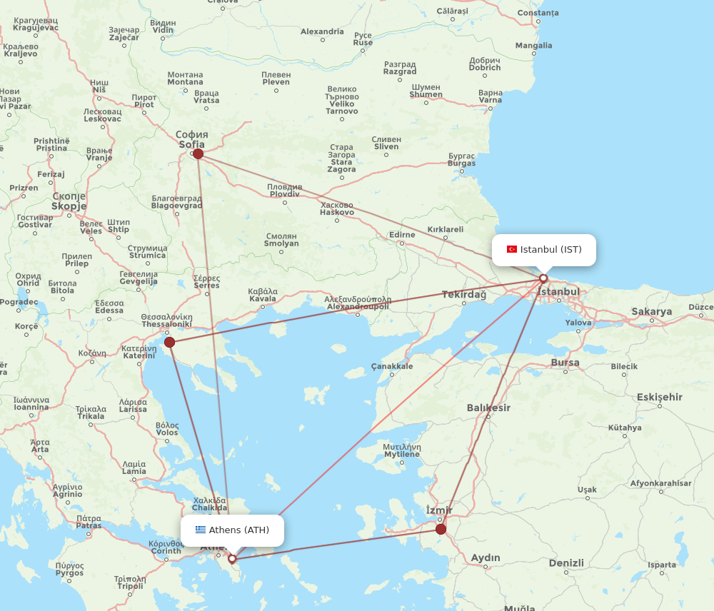 ATH to IST flights and routes map