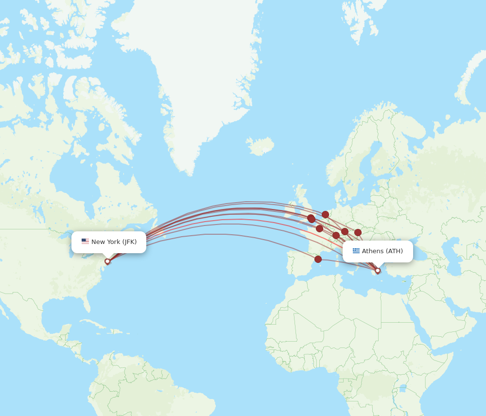 ATH to JFK flights and routes map