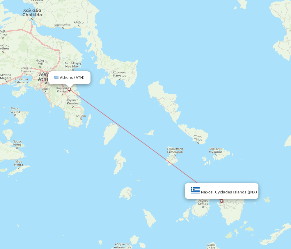 Athens - Naxos, Cyclades Islands route map and flight paths