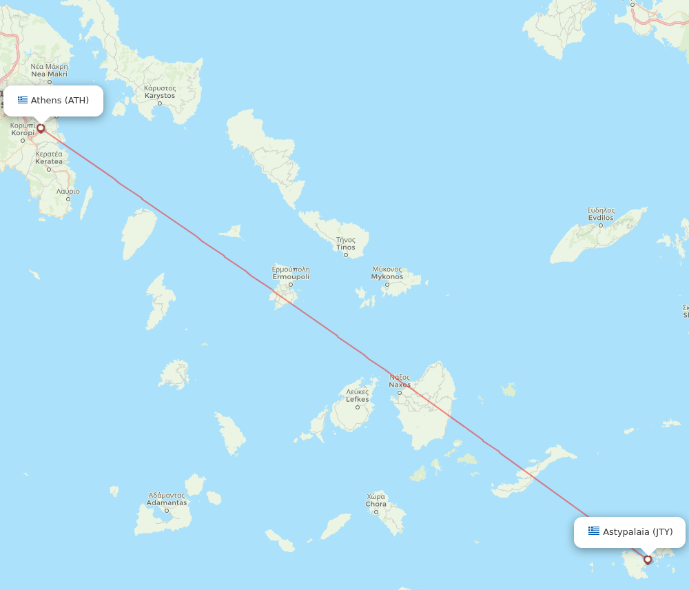 Athens - Astypalaia Island route map and flight paths