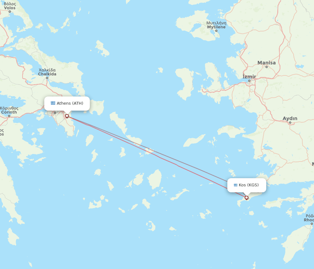 ATH to KGS flights and routes map