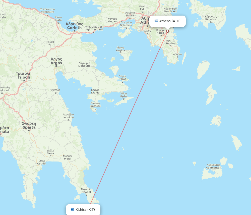 Athens - Kithira route map and flight paths