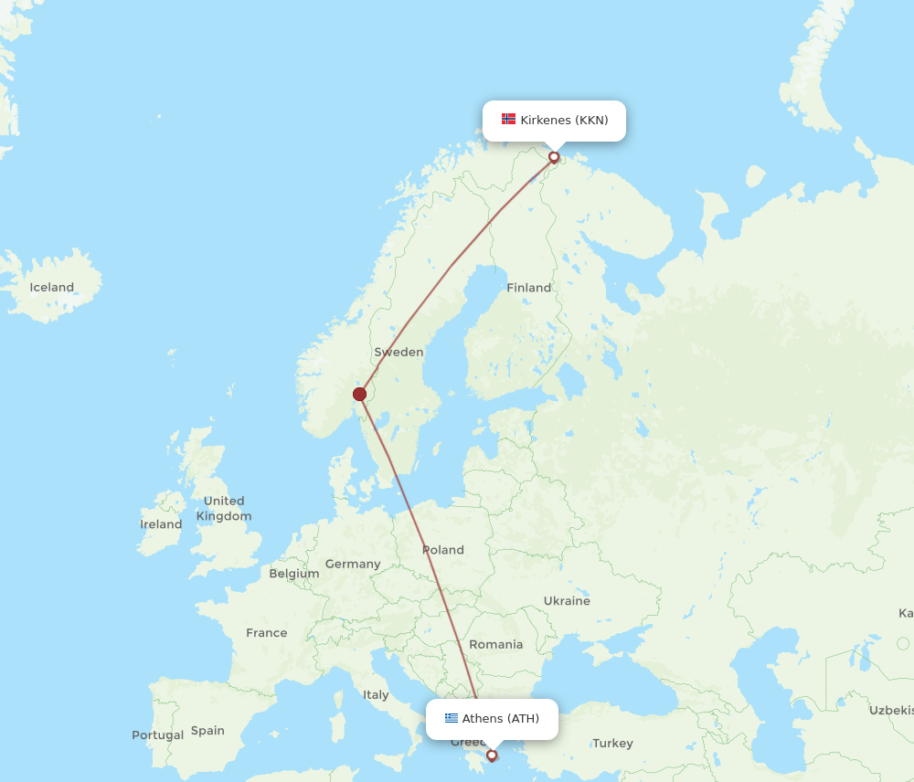 ATH to KKN flights and routes map