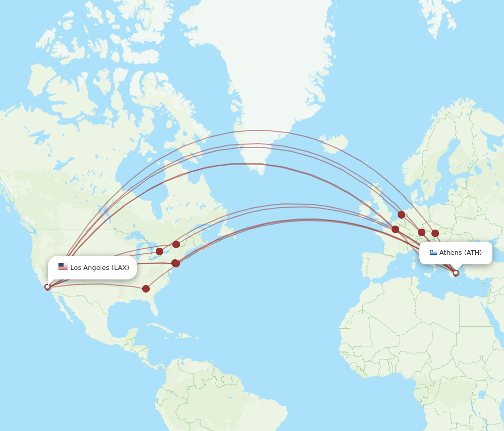 ATH-LAX flight routes