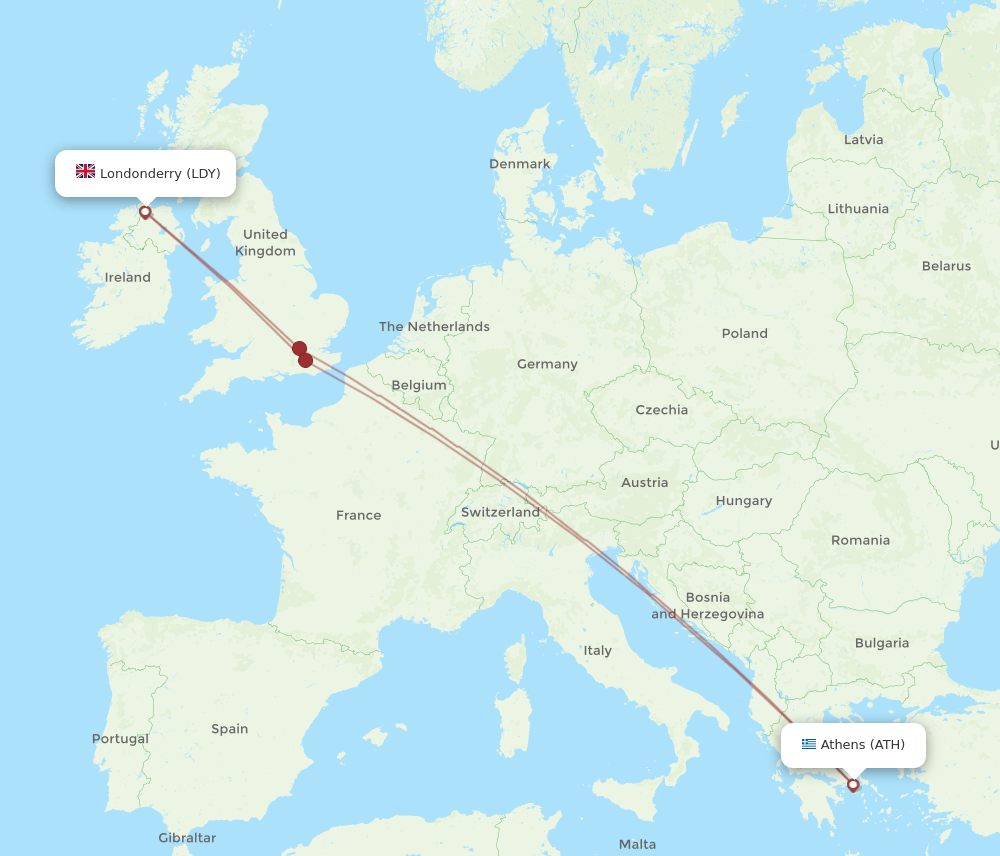 ATH-LDY flight routes