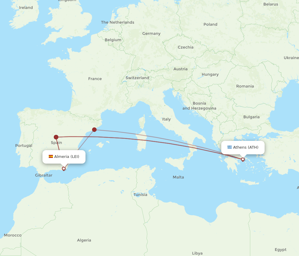 ATH to LEI flights and routes map
