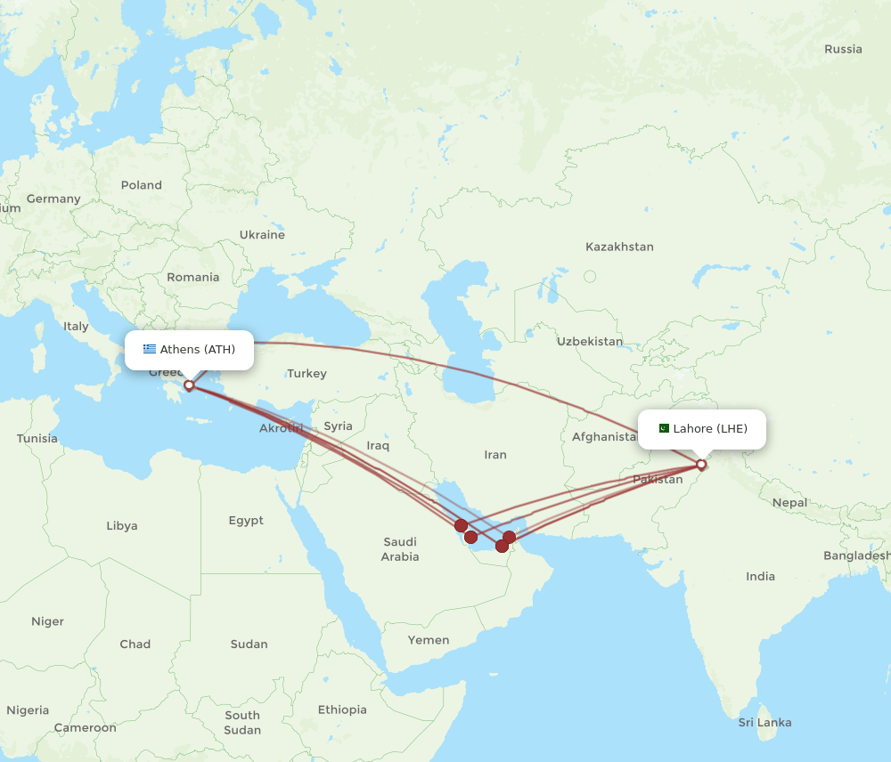 ATH-LHE flight routes