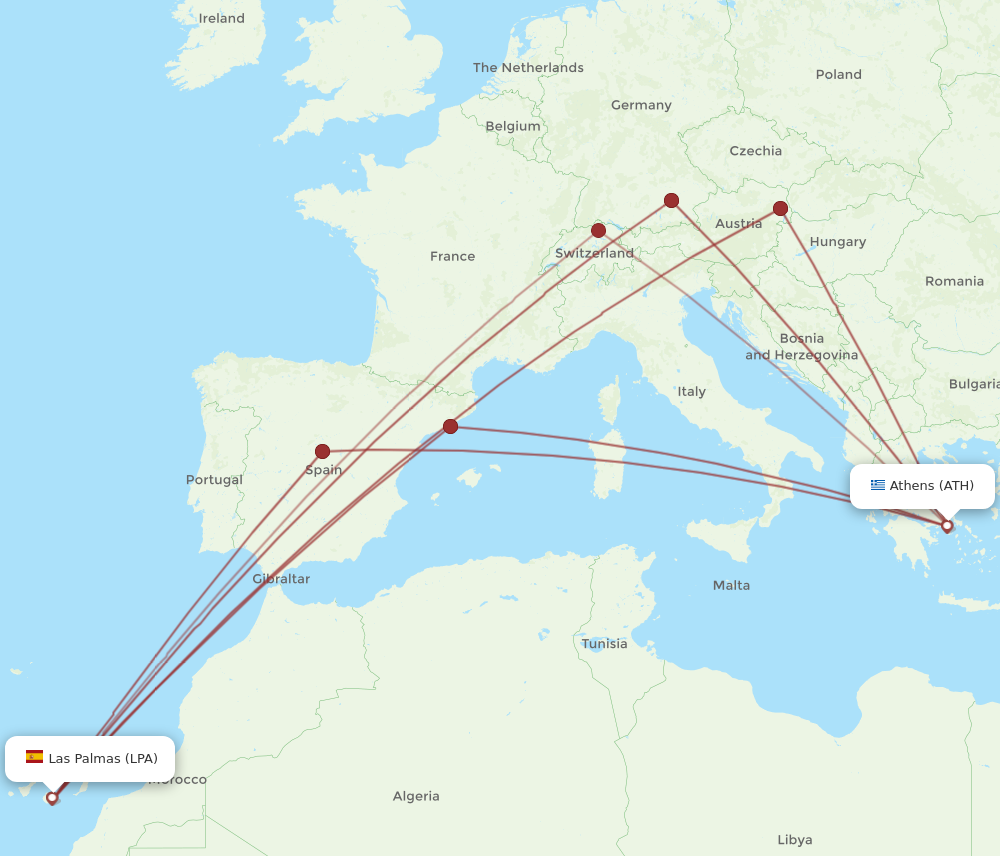 ATH to LPA flights and routes map
