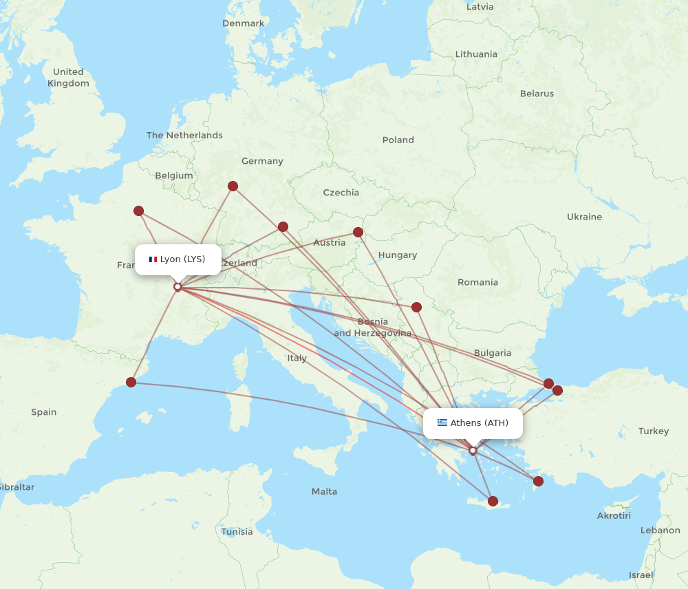 ATH to LYS flights and routes map