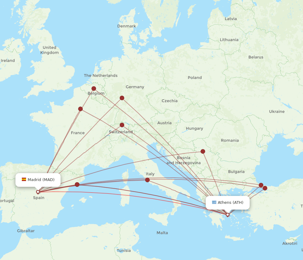 ATH to MAD flights and routes map