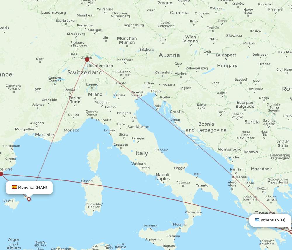 ATH-MAH flight routes