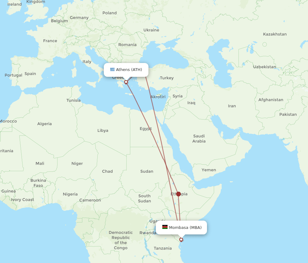 ATH to MBA flights and routes map